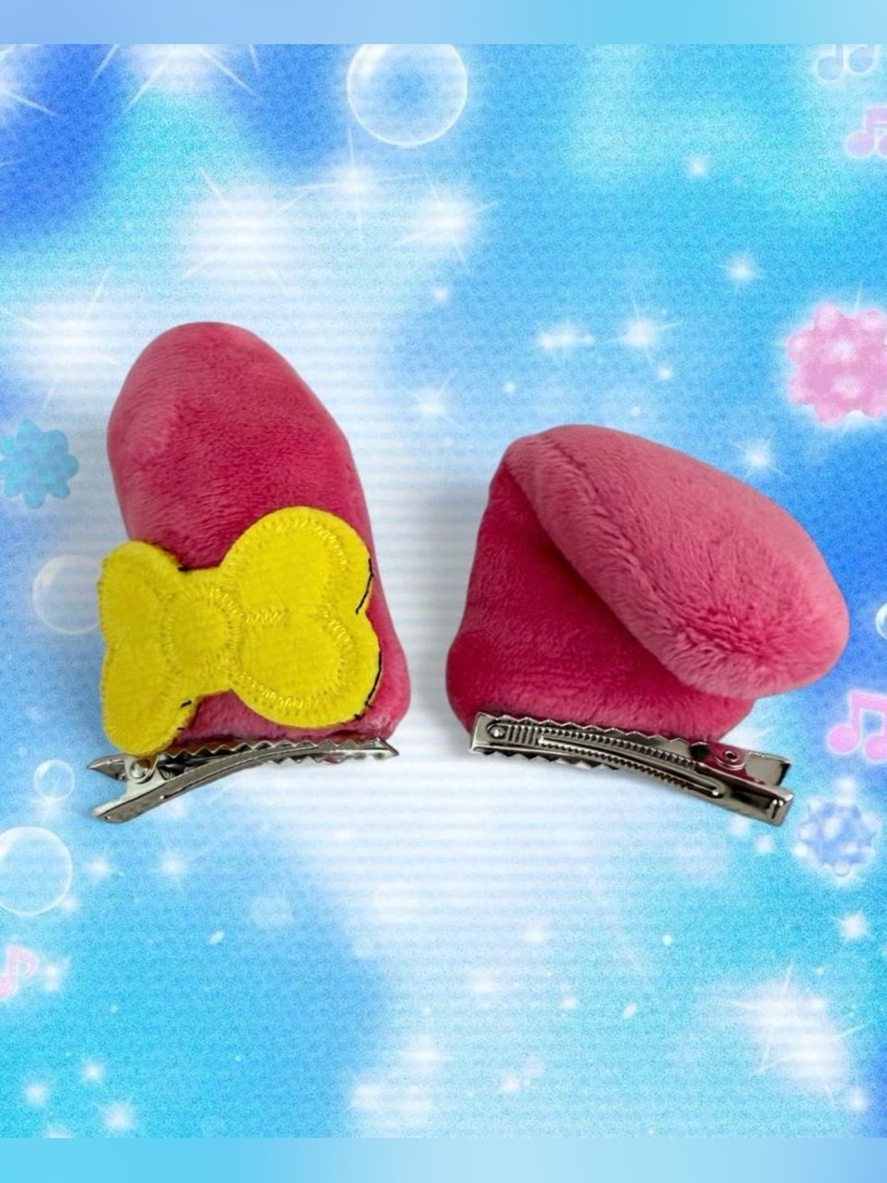 Sanrio Hello Kitty My Melody ears pink hair clips with yellow bow